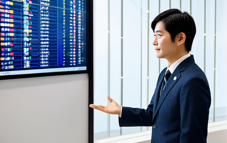 A diverse professional in a sleek, modern Japanese business suit, standing confidently in a bright, contemporary open-plan office in Tokyo. One hand gestures towards a large display screen showing abstract data visualization, while the other holds a document that subtly suggests a combination of language proficiency and technical certifications. The individual exudes competence and ambition, embodying the synergy of linguistic and specialized skills for career advancement in Japan. The office environment is clean and sophisticated, with natural light. Safe for work, appropriate content, fully clothed, professional, perfect anatomy, correct proportions, natural pose, well-formed hands, proper finger count, natural body proportions, high-quality professional photography.