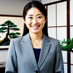 **

A professional woman in a modest business suit, standing in a modern office with Japanese artwork on the walls. She is smiling confidently. Fully clothed, appropriate attire, safe for work, perfect anatomy, natural proportions, professional, modest, family-friendly. The office includes elements of Japanese design like a bonsai tree and shoji screens. High quality, professional photography.

**