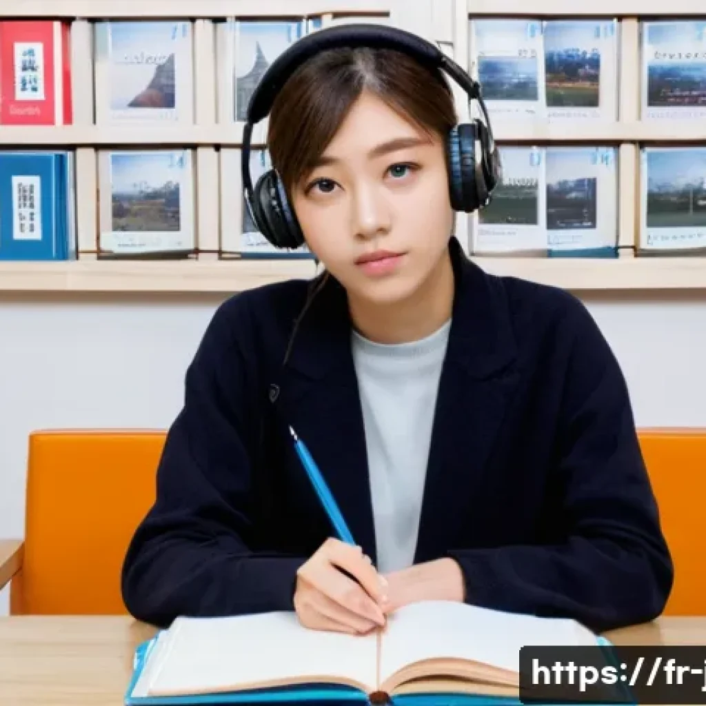 JLPT와 일본어 능력학의 학문적 접근법 - **Prompt:** A young adult, looking focused and determined, is seated at a well-organized desk in a c...
