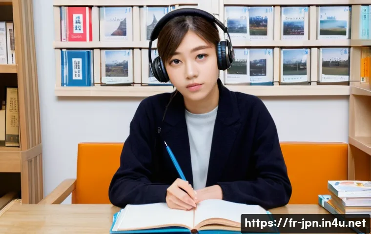 JLPT와 일본어 능력학의 학문적 접근법 - **Prompt:** A young adult, looking focused and determined, is seated at a well-organized desk in a c...