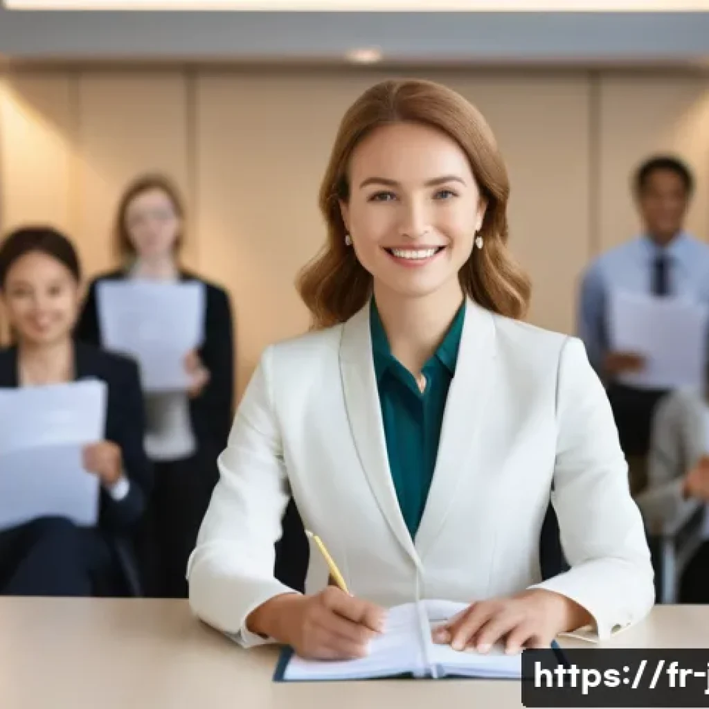 JLPT 자격증을 활용한 비즈니스 회의 성공 사례 - **Prompt:** A confident female professional, dressed in smart business attire, stands at the head of...