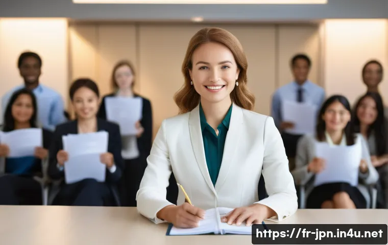 JLPT 자격증을 활용한 비즈니스 회의 성공 사례 - **Prompt:** A confident female professional, dressed in smart business attire, stands at the head of...