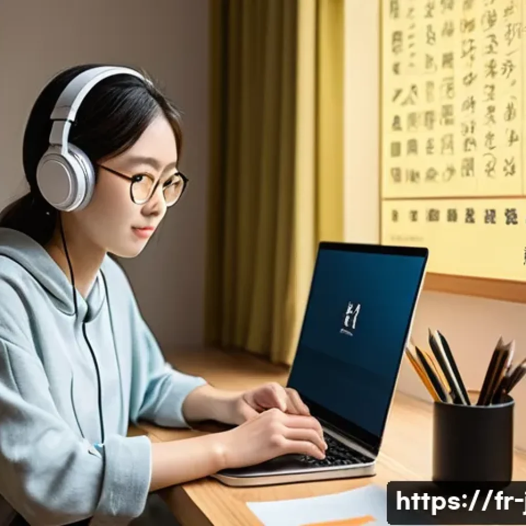 JLPT와 일본어 시험 응시자 성공 스토리 - A focused young adult studying Japanese at a cozy, well-lit desk in a modern apartment, surrounded b...