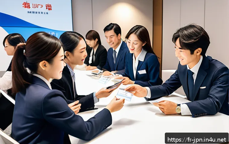 JLPT와 일본 취업 박람회 참여 사례 - A professional French-Japanese business networking event scene showing diverse attendees in formal b...