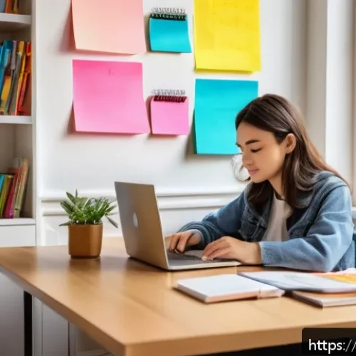 Home 31 JLPT 공부법과 시간 관리 - A cozy, modern study room with a young French adult sitting at a desk by a window, wearing casual cl...