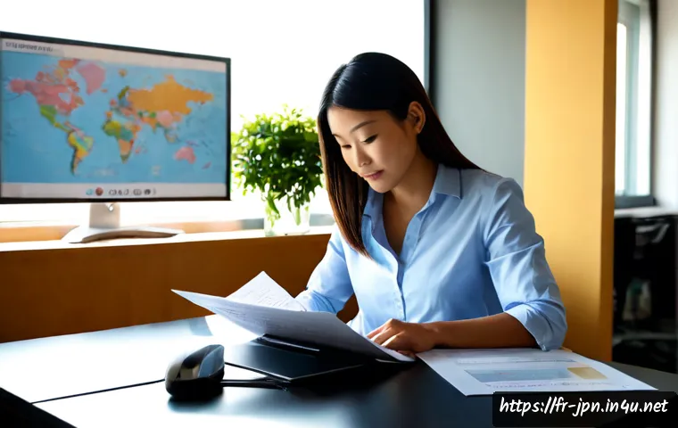 JLPT 자격증 활용 해외 무역 진출 사례 - Photorealistic French export entrepreneur in a bright modern office near Marseille, confidently revi...
